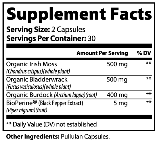 Organic Sea Moss Capsules with Bladderwrack & Burdock Root – Immune, Thyroid & Digestive Support, 60 Count