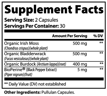 Organic Sea Moss Capsules with Bladderwrack & Burdock Root – Immune, Thyroid & Digestive Support, 60 Count