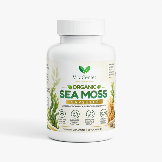 Organic Sea Moss Capsules with Bladderwrack & Burdock Root – Immune, Thyroid & Digestive Support, 60 Count
