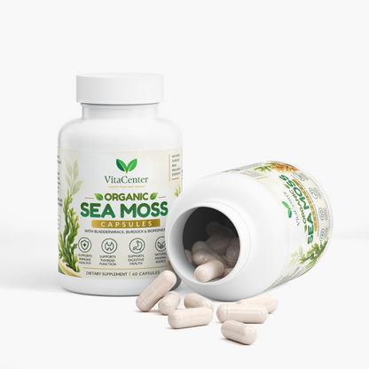 Organic Sea Moss Capsules with Bladderwrack & Burdock Root – Immune, Thyroid & Digestive Support, 60 Count