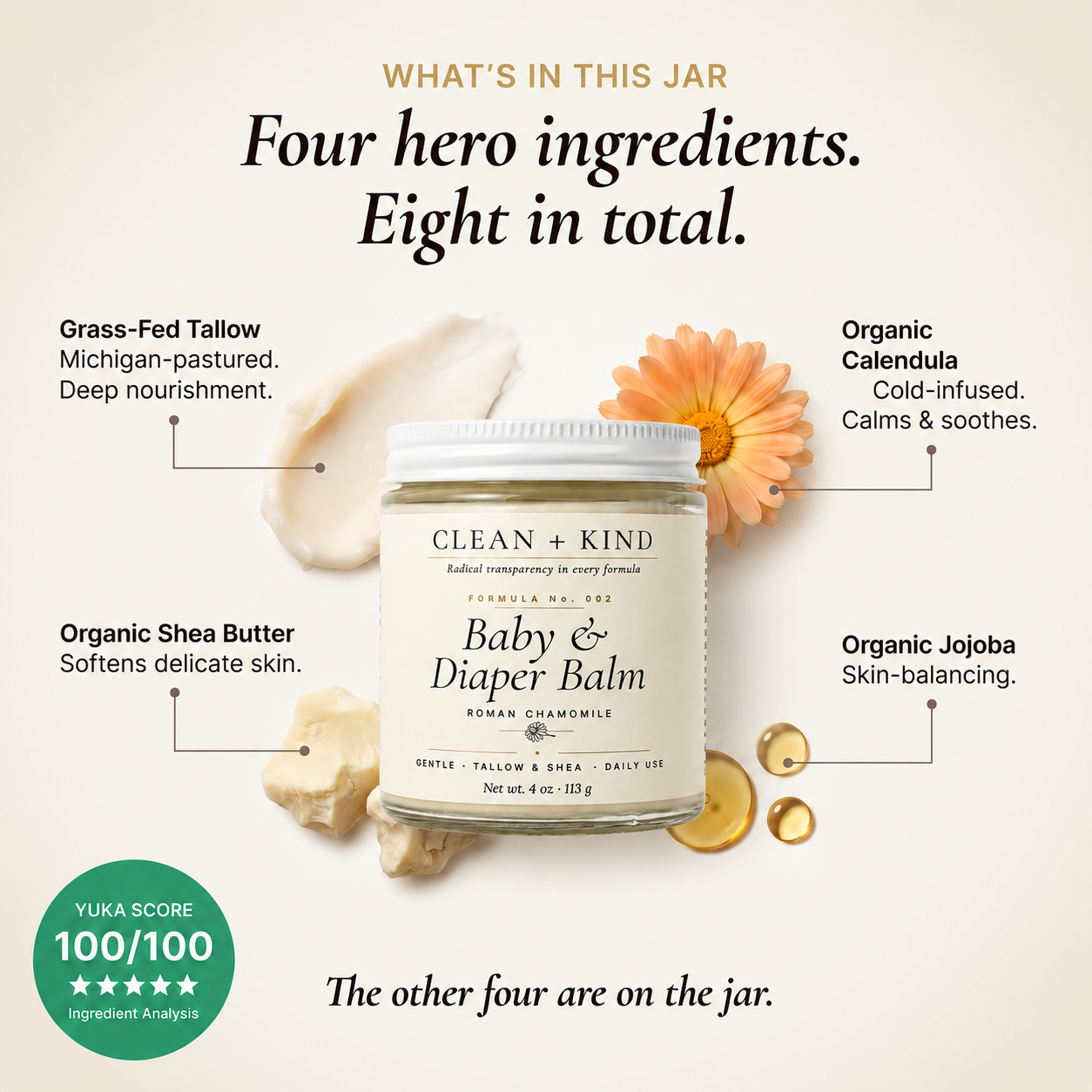 Baby & Diaper Balm — Grass-Fed Tallow, Shea & Roman Chamomile, 4 oz