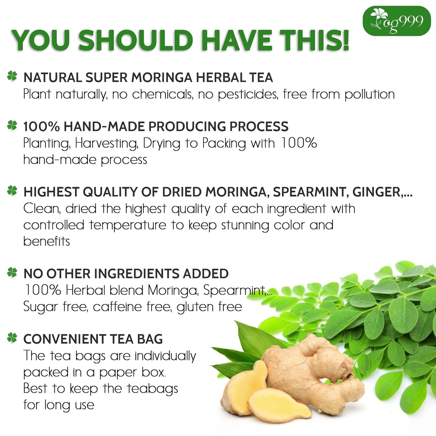 Super Moringa Herbal Tea, Improve Digestion, Support Brain, Weight, Skin and Sleep, Eco-Conscious Tea Bags