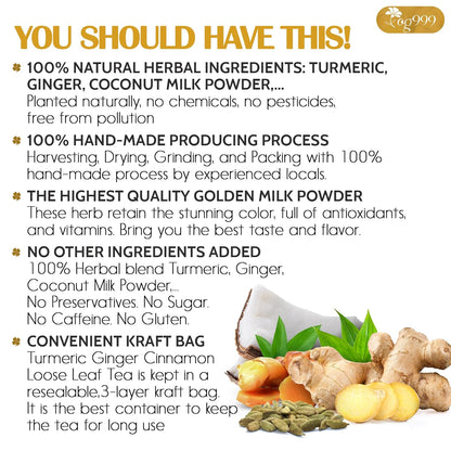 Premium Golden Milk Powder - Turmeric, Cinnamon, Ginger & Black Pepper – Natural Spice Blend for Lattes, Smoothies & Baking