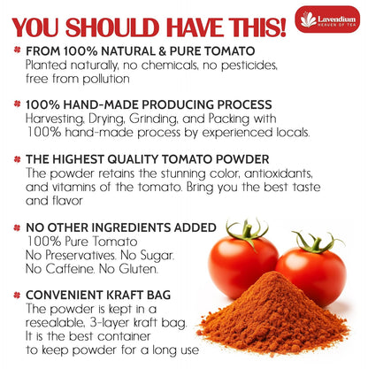 Premium Tomato Powder – 100% Pure Dehydrated Tomato – Non-GMO, Vegan, Gluten-Free, No Additives – Rich Color & Flavor – Great for Cooking, Seasoning, Sauces & More