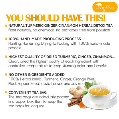 Premium Ginger, Turmeric and Cinnamon, Hand-made Blend of Ginger, Turmeric, Cinnamon, Orange Peel, Black Pepper, Hawthorn Berry and Jasmine.