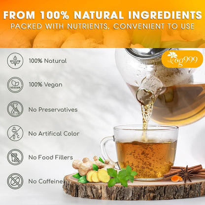 Premium Ginger, Turmeric and Cinnamon, Hand-made Blend of Ginger, Turmeric, Cinnamon, Orange Peel, Black Pepper, Hawthorn Berry and Jasmine.