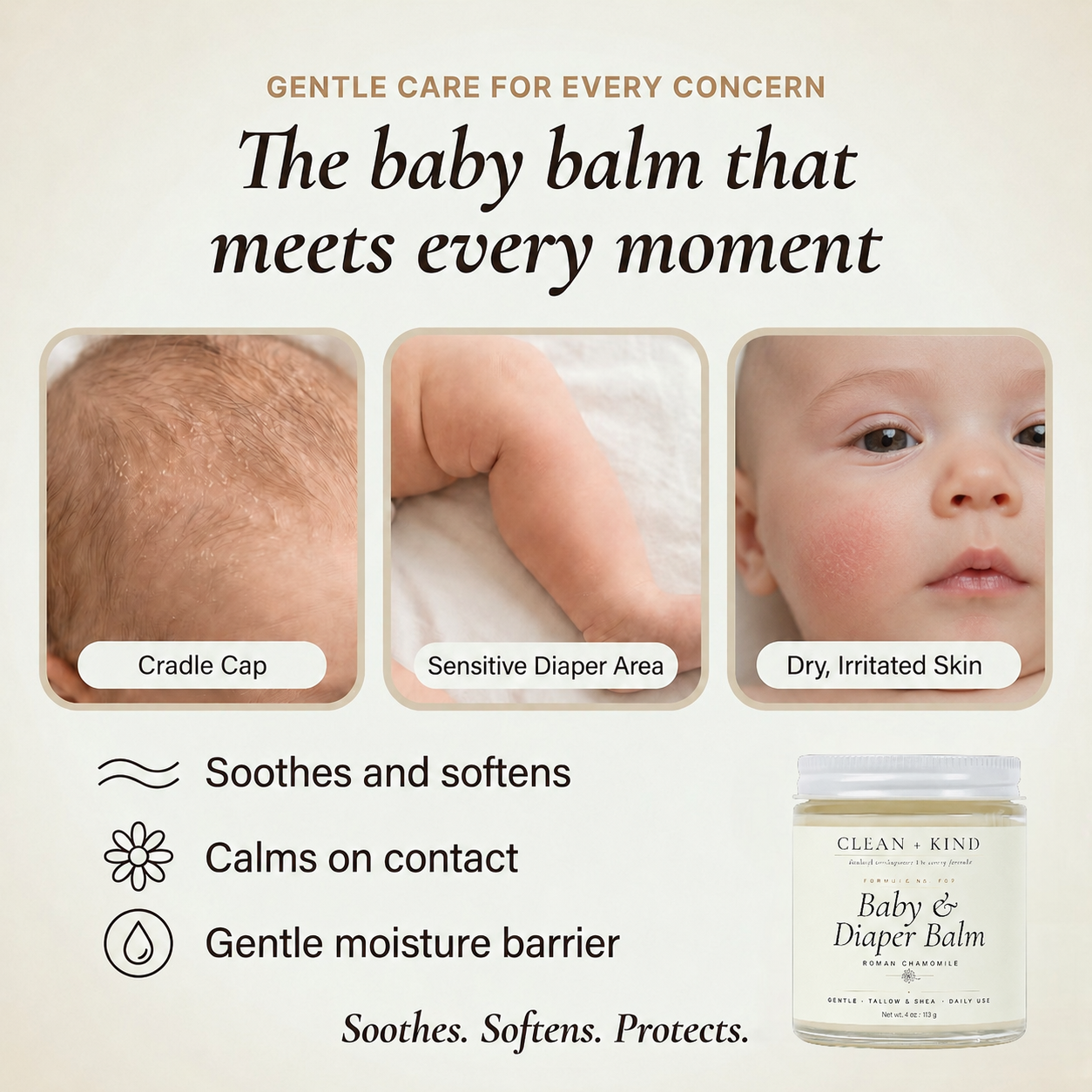 Baby & Diaper Balm — Grass-Fed Tallow, Shea & Roman Chamomile, 4 oz