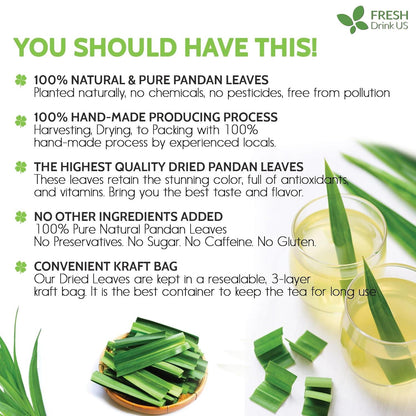 Natural Pandan Leaves Dried, No Additives, No Caffeine, Vegan