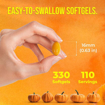 Premium Pumpkin Seed Oil Softgels with Saw Palmetto, 3000mg Per Serving, Cold Pressed, Pure Virgin Oil, Great Hair Support, Non-GMO, Gluten-Free, Vegan