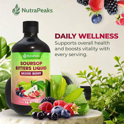 Soursop Bitters Liquid – Herbal Daily Wellness Formula with Soursop, Ginger, Turmeric & Black Seed Mixed Berry Flavor