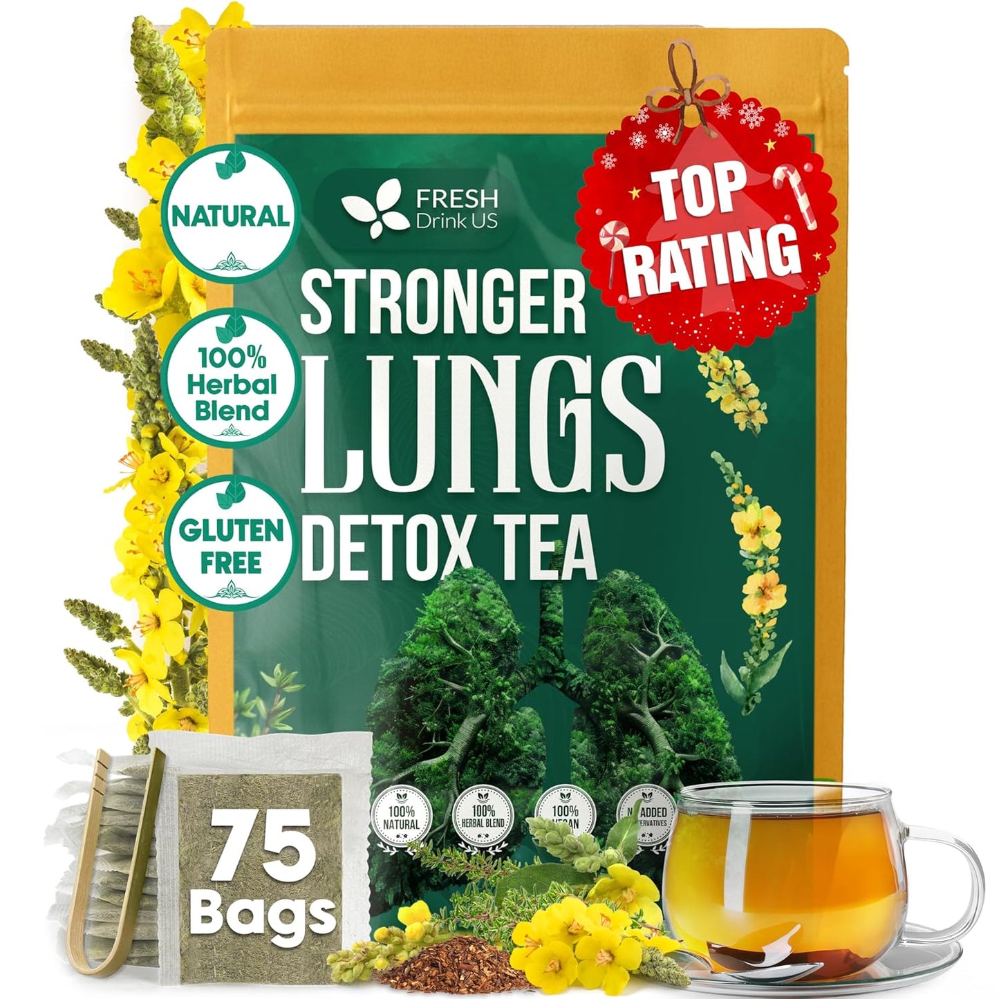 StrongerLungs Tea Bags - Supports Lung Cleanse, Congestion Relief & Mucus Detox