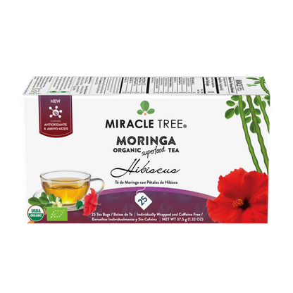 Organic Moringa Tea - Hibiscus - Caffeine-Free Herbal Tea