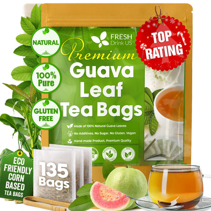Natural Guava Leaves, Whole Dried Leaves, Cut-and-Sifted Guava leaves, 100% Pure from Guava Leaves, Natural Guava Loose Leaf Herbal Tea, No Additives, No Caffeine, Vegan