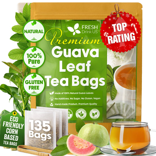 Natural Guava Leaves, Whole Dried Leaves, Cut-and-Sifted Guava leaves, 100% Pure from Guava Leaves, Natural Guava Loose Leaf Herbal Tea, No Additives, No Caffeine, Vegan