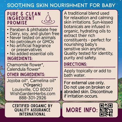 Organic Baby Oil with Chamomile & Calendula | WishGarden