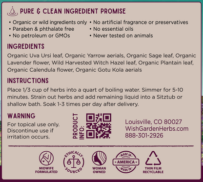 AfterBirth Sitzbath, Postpartum Herbal Soak | 9 Herbal Soaks for New Moms | WishGarden