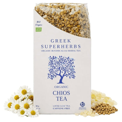 Chios Mastic Gum Tea | Organic Whole Leaf Greek Tea with PDO Mastic & Chamomile for Gut Health — Caffeine-Free, Physician-Studied