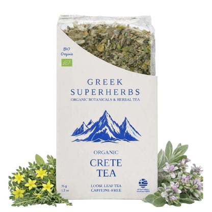 Crete Tea | Organic Whole Leaf Greek Tea with Dittany of Crete, Sage & Tribulus — Caffeine-Free, Rarest Herb in Greece
