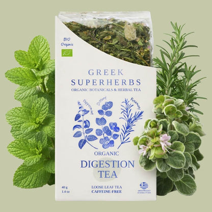 Digestion Tea | Organic Whole Leaf Greek Herbal Blend with Dittany of Crete, Peppermint & Rosemary for Bloating Relief & Gut Health — Caffeine-Free