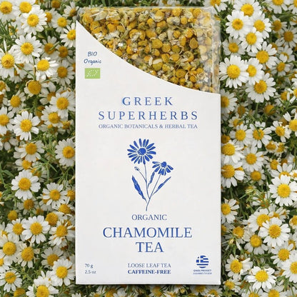 Greek Chamomile Tea | Organic Whole Flower Chamomile from Grevena, Greece — Honey-Sweet, Caffeine-Free & Physician-Studied