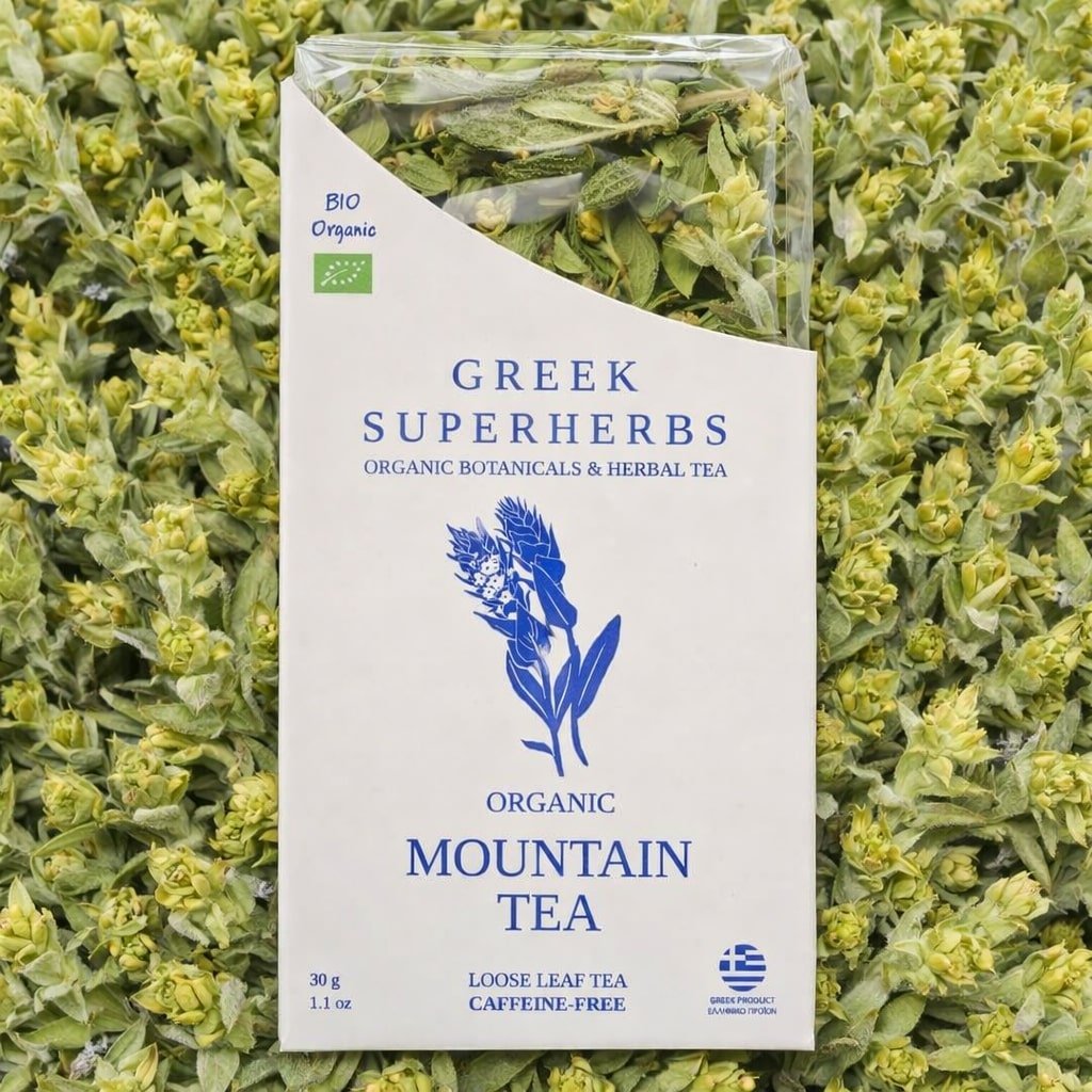 Mountain Tea | Organic Wild-Crafted Greek Sideritis from Mount Olympus — Highest Polyphenol Herbal Tea, Caffeine-Free & Physician-Studied