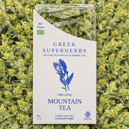Mountain Tea | Organic Wild-Crafted Greek Sideritis from Mount Olympus — Highest Polyphenol Herbal Tea, Caffeine-Free & Physician-Studied