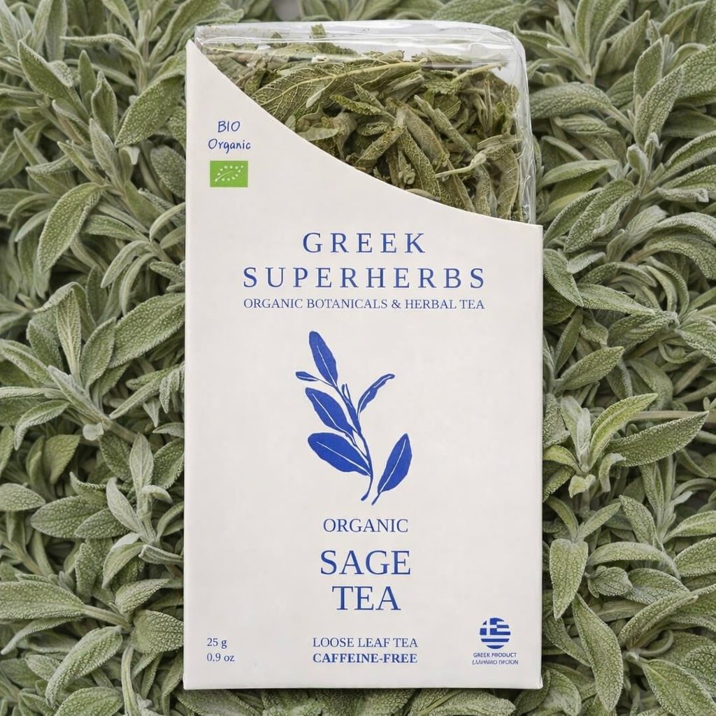Greek Sage Tea | Organic Salvia Fruticosa from Ikaria Blue Zone Greece — Caffeine-Free, Physician-Studied Longevity Herb