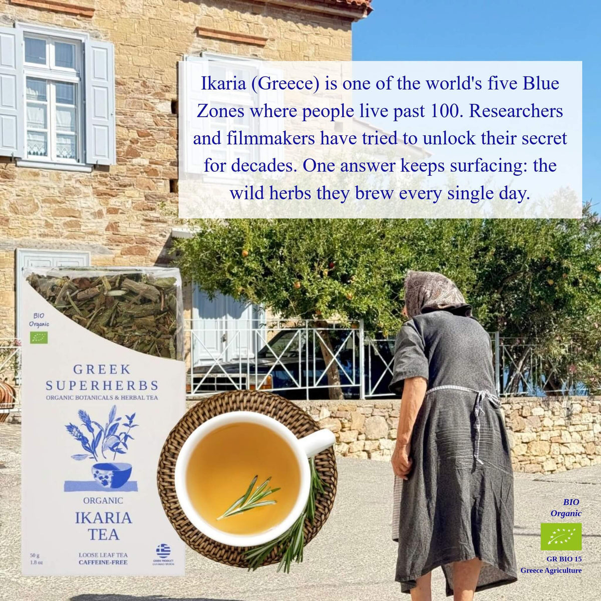 Ikaria Blue Zone Tea | Organic Wild-Crafted Greek Mountain Tea — As Seen on Netflix “Live to 100”, Caffeine-Free & Physician-Studied