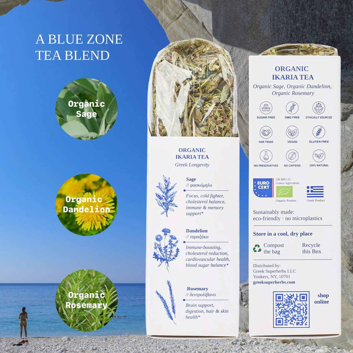 Ikaria Blue Zone Tea | Organic Wild-Crafted Greek Mountain Tea — As Seen on Netflix “Live to 100”, Caffeine-Free & Physician-Studied