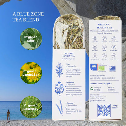 Ikaria Blue Zone Tea | Organic Wild-Crafted Greek Mountain Tea — As Seen on Netflix “Live to 100”, Caffeine-Free & Physician-Studied