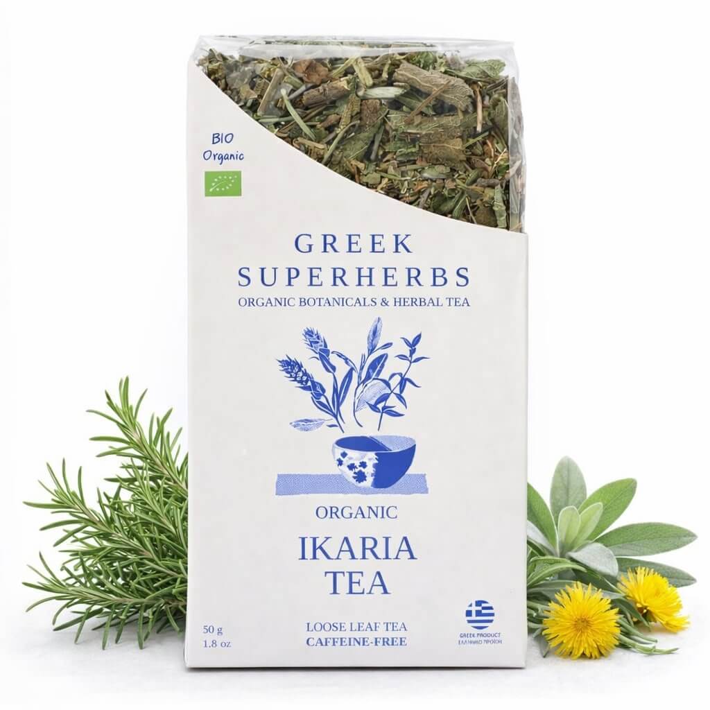 Ikaria Blue Zone Tea | Organic Wild-Crafted Greek Mountain Tea — As Seen on Netflix “Live to 100”, Caffeine-Free & Physician-Studied