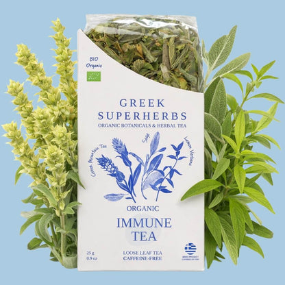 Immune Tea | Organic Whole Leaf Greek Mountain Tea with Sage & Lemon Verbena for Immune Support — Caffeine-Free, Physician-Studied