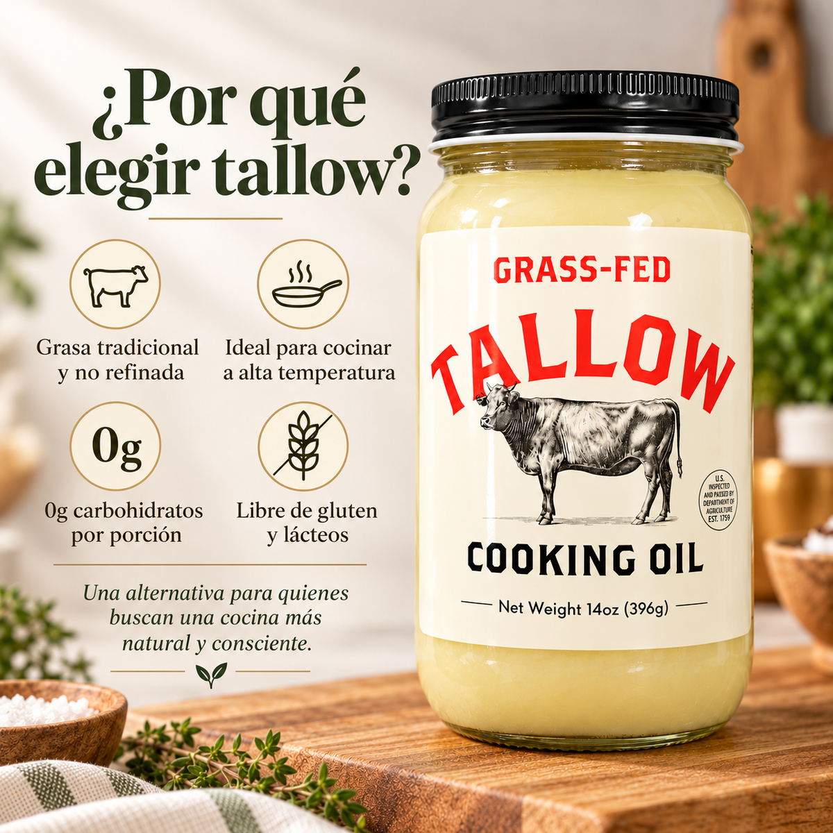 Grass-Fed Tallow - New Zealand Beef Fat | 14 oz