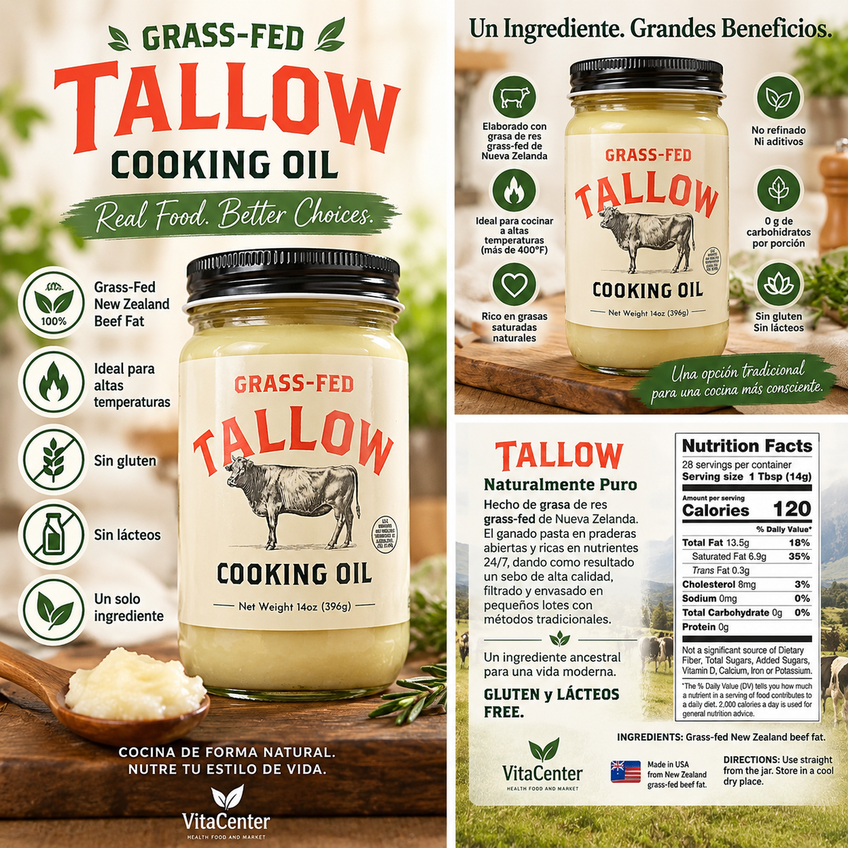 Grass-Fed Tallow - New Zealand Beef Fat | 14 oz