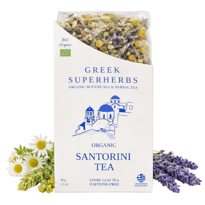 Santorini Tea | Organic Whole Leaf Greek Mountain Tea with Lavender & Chamomile — Caffeine-Free, Physician-Studied